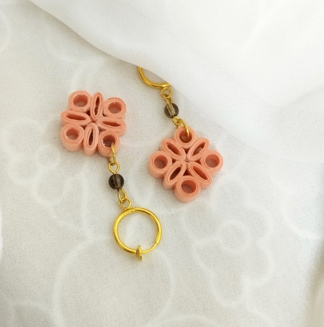 衍纸 卷纸 纸工艺 纸珠宝 手作饰品--小雅/粉橘色 paper earring - 耳环/耳夹 - 纸 橘色