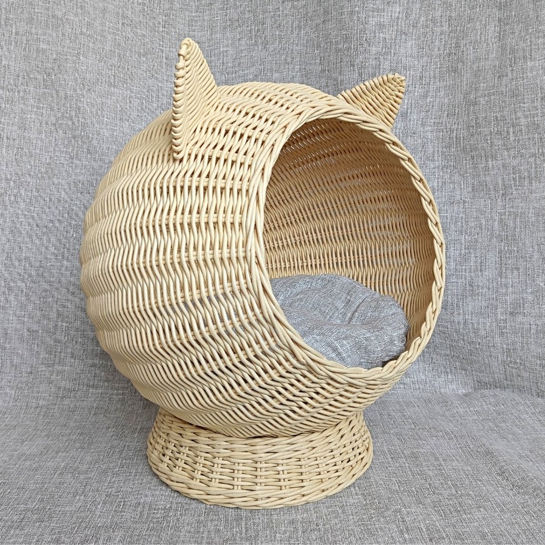 猫的柳条屋。猫篮。圆形宠物床。宠物的内部房子。 - 其他家具 - 纸 黄色