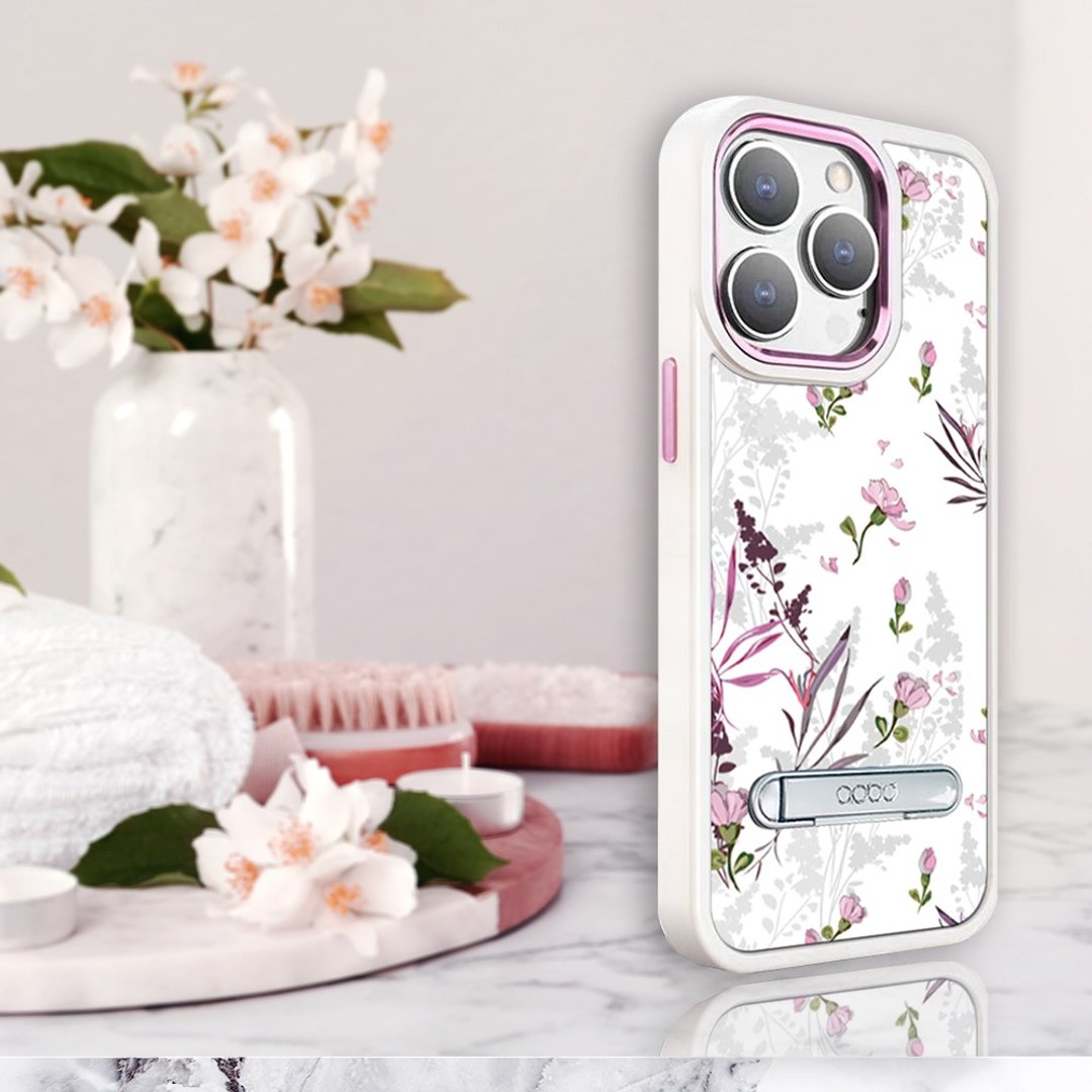 iPhone 14全系列军规防摔铝合金镜头框立架手机壳-花语-粉玉兰 - 手机壳/手机套 - 其他材质 多色