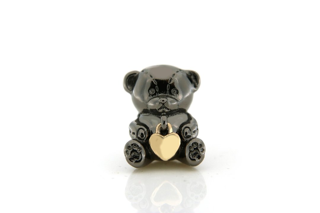 DreamGlassArt* 爱心救助 - 黑熊熊-爱心 SK14-170817 - 手链/手环 - 其他金属 银色