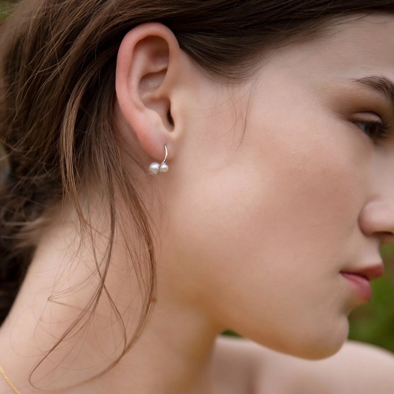 【日常简约最佳礼物】果实迷你 925纯银 天然珍珠耳环 - 耳环/耳夹 - 纯银 银色