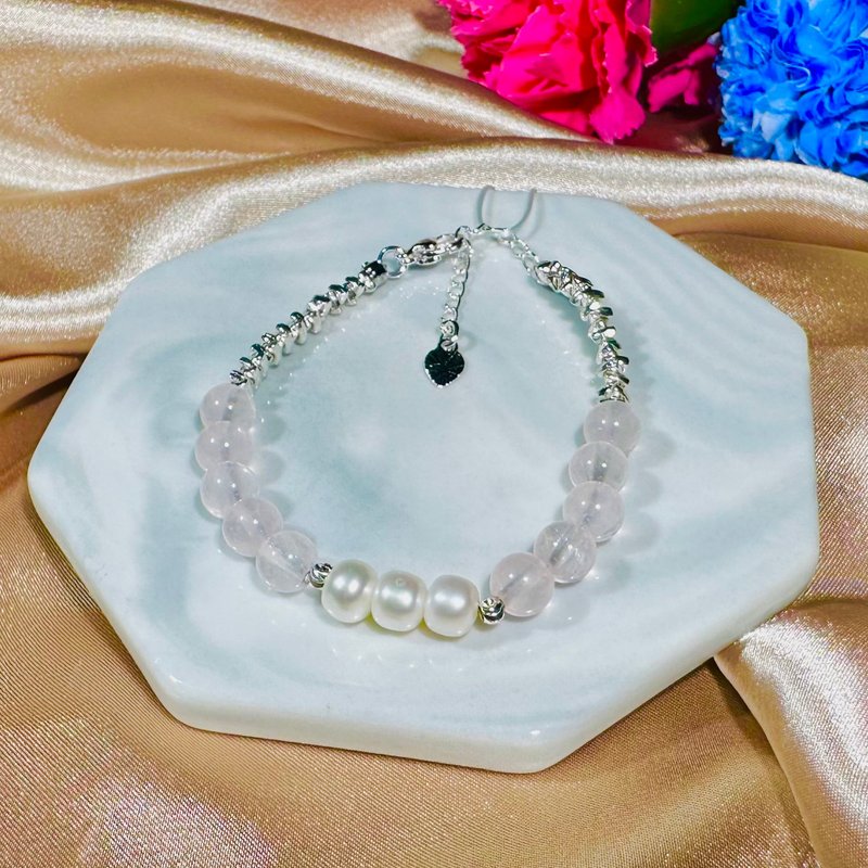 粉水晶珍珠设计款手链 人缘 疗愈 送礼 礼物 定制 心轮 爱的能量 - 手链/手环 - 水晶 粉红色