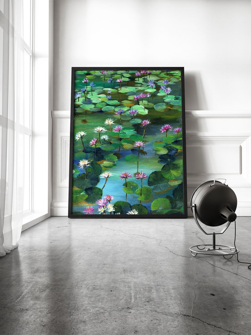 【夏莲】限量版复制画 | 夏日湖光风景 | 睡莲花卉大坪数挂画 - 海报/装饰画/版画 - 纸 