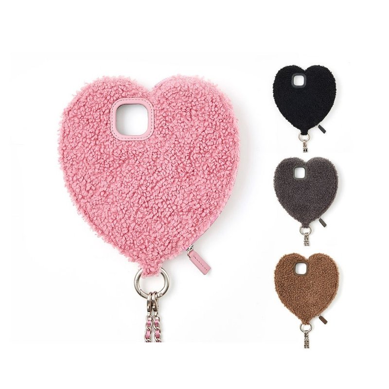 ajew dress 毛绒心型链带手机壳(含金属链带) - 手机壳/手机套 - 人造皮革 粉红色