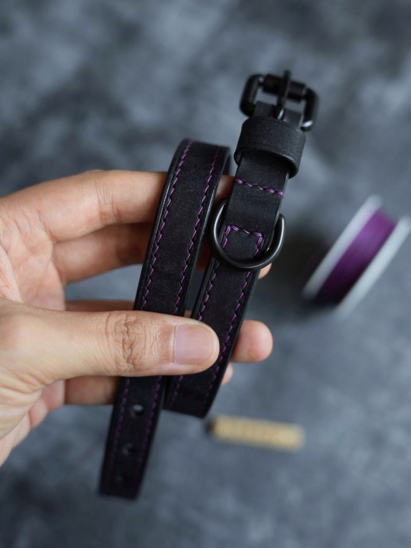 純手工牛皮項圈/手環兩用款 choker 顏色可選 定制刻字 情侶禮物 - 项链 - 真皮 黑色