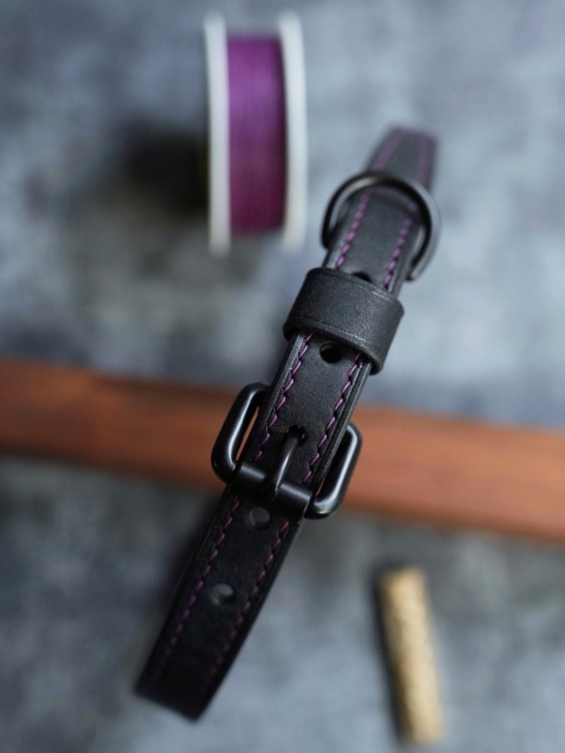 純手工牛皮項圈/手環兩用款 choker 顏色可選 定制刻字 情侶禮物 - 项链 - 真皮 黑色