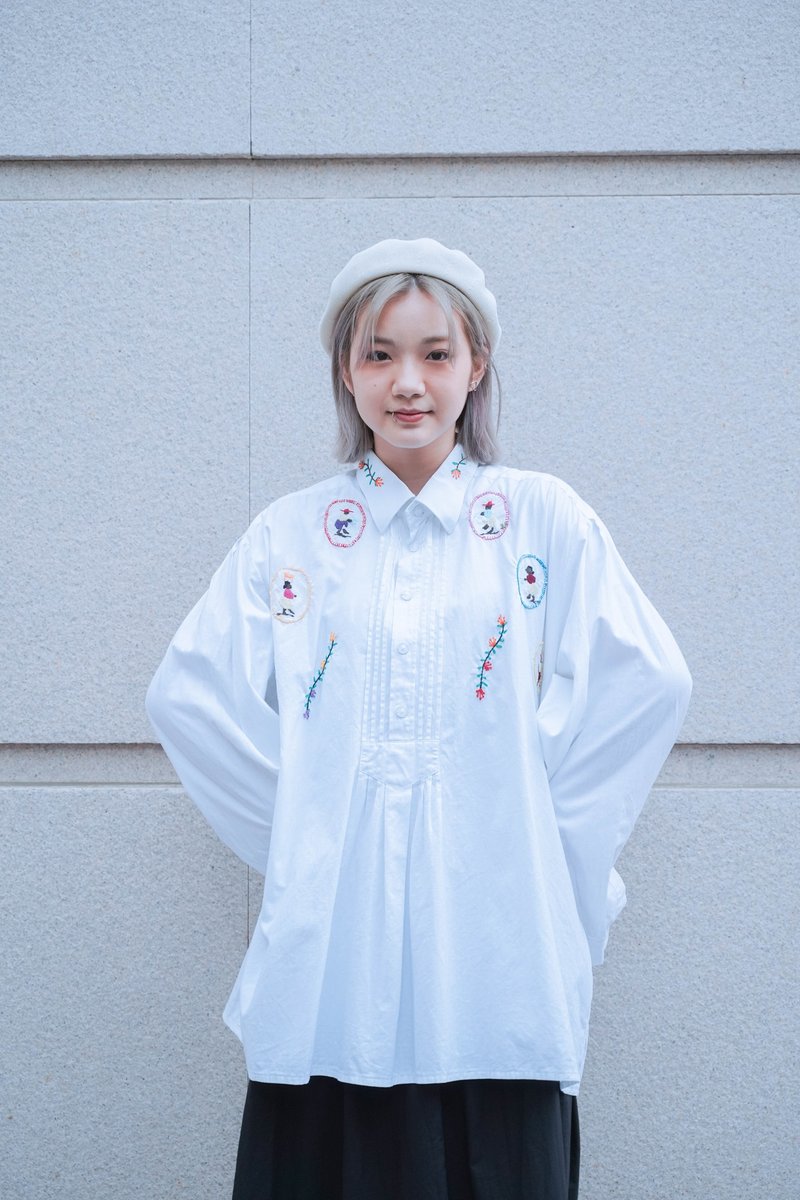 照旧 古着 提洛上衣4 手工刺绣 长袖 衬衫 vintage - 女装上衣 - 棉．麻 白色