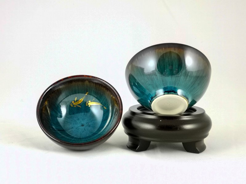 【大立窑】鎏金海神之眼(鱼戏)天目对杯  (7.5 x 4公分款-2入/盒) - 茶具/茶杯 - 瓷 
