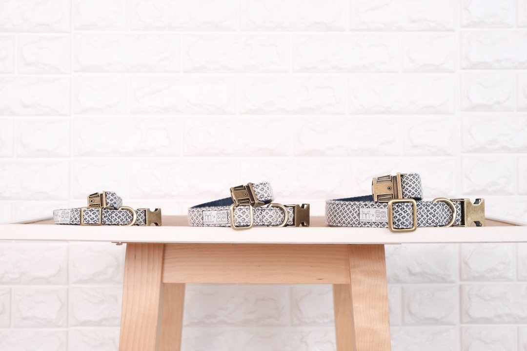 Dog collars Indigo x Natural - 项圈/牵绳 - 棉 白色