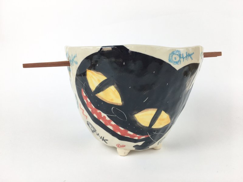 Nice Little Clay 手工大碗_微笑黑猫12 - 花瓶/陶器 - 陶 多色