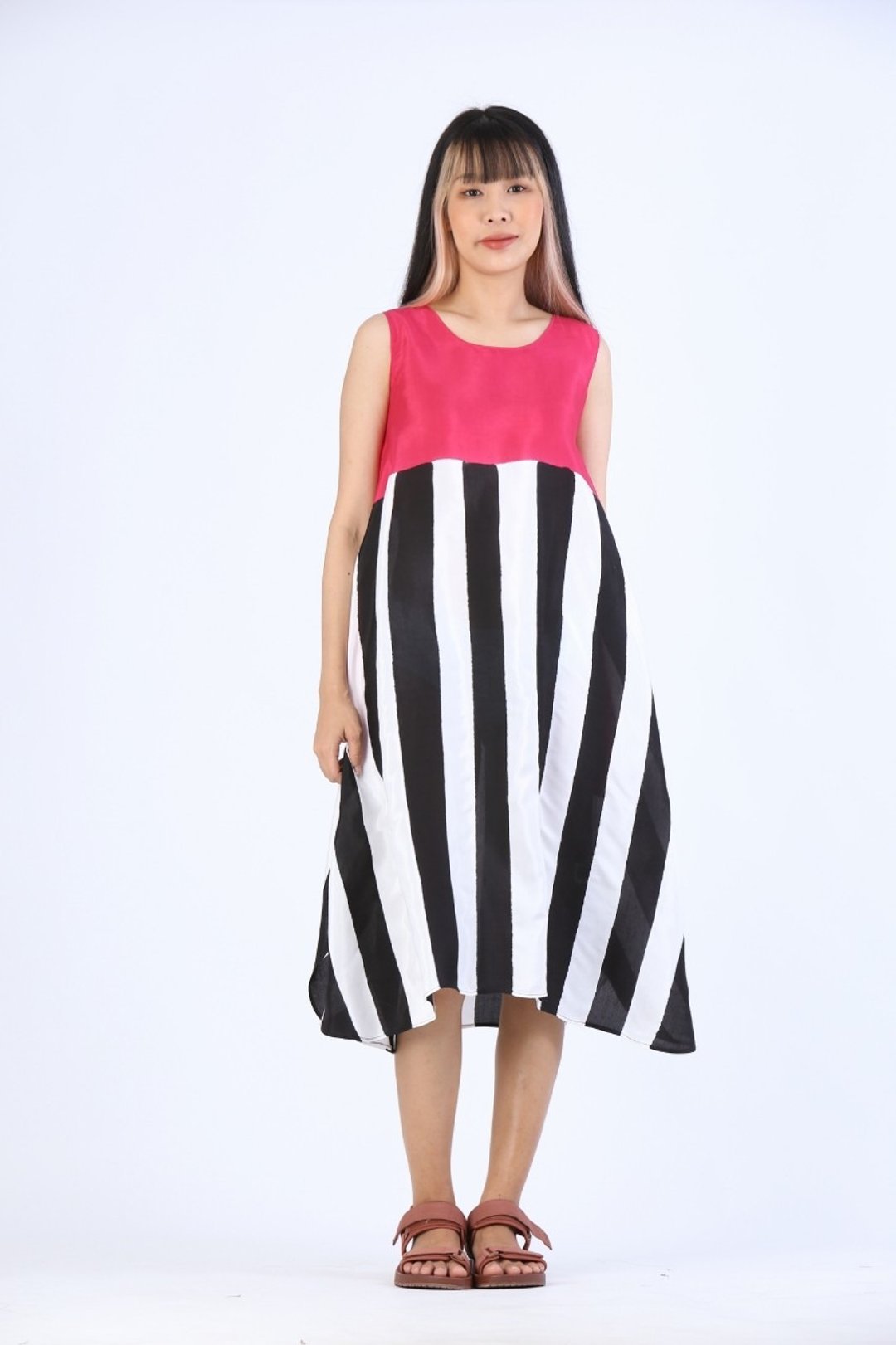 Dress Hand Paint Soft Cotton Silk for Yoga Vacation Holidays - 洋装/连衣裙 - 棉．麻 红色