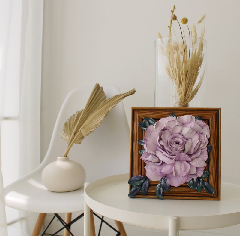3d rose in a wooden frame, sculptural painting, an unusual gift - 墙贴/壁贴 - 其他材质 