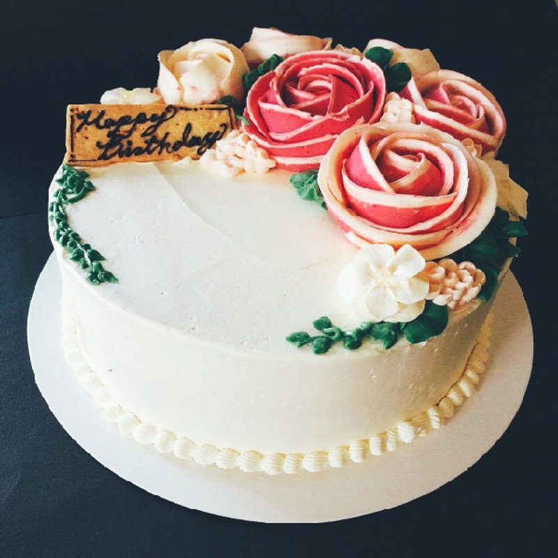 【Chungci Bakery】母亲节首选商品 / 奶油花蛋糕 / 8寸 - 咸派/甜派 - 新鲜食材 粉红色