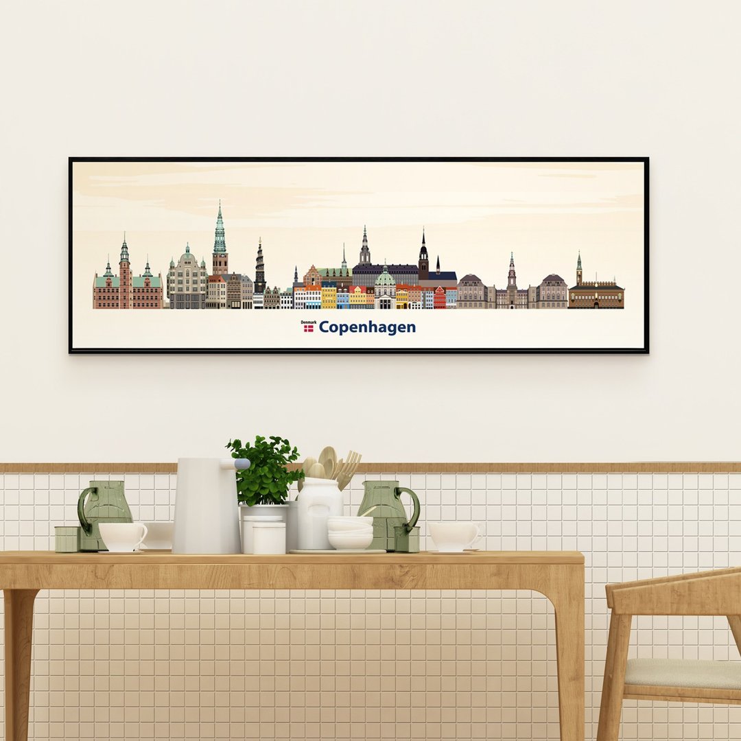 哥本哈根 - 北欧城市长型床头画/丹麦旅游插画/入厝礼/卧室挂画 - 海报/装饰画/版画 - 棉 多色