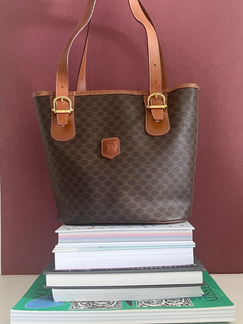 Celine Macadam tote bag 赛琳凯旋门单肩包中古手提袋 - 手提包/手提袋 - 真皮 咖啡色