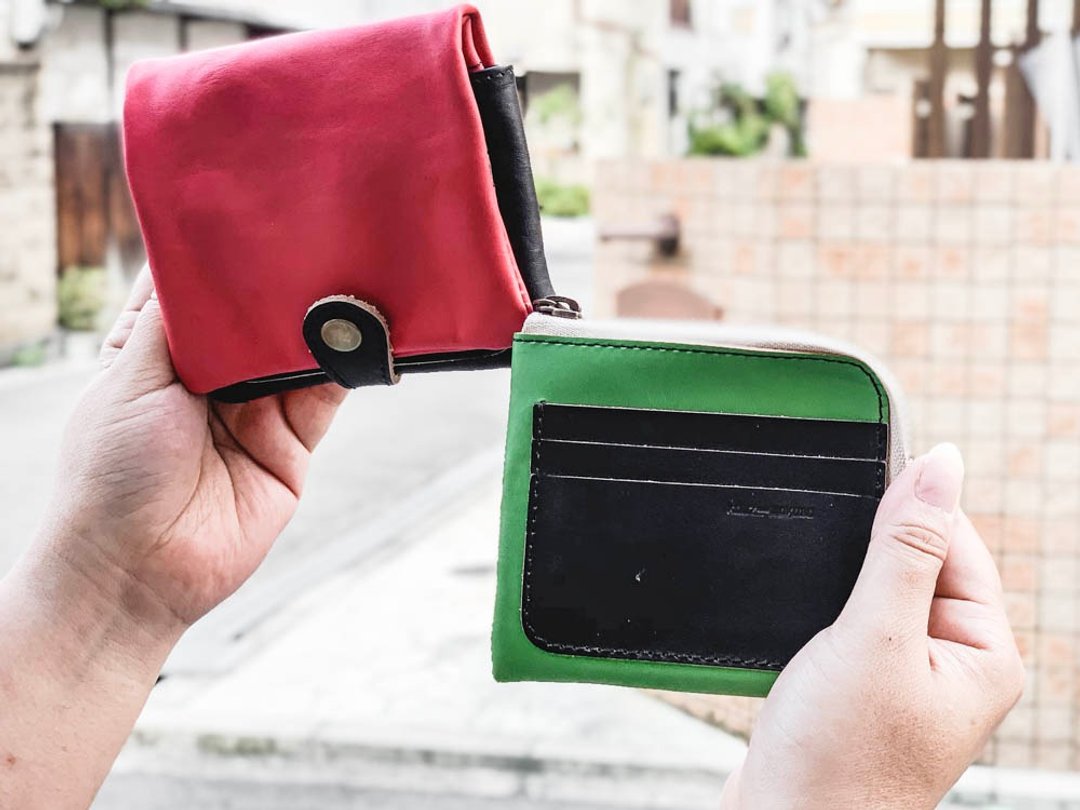 H-PLUMP Cool black and pop bicolor half plump wallet Plump HPW-RRKK-GKK-K - 皮夹/钱包 - 真皮 红色