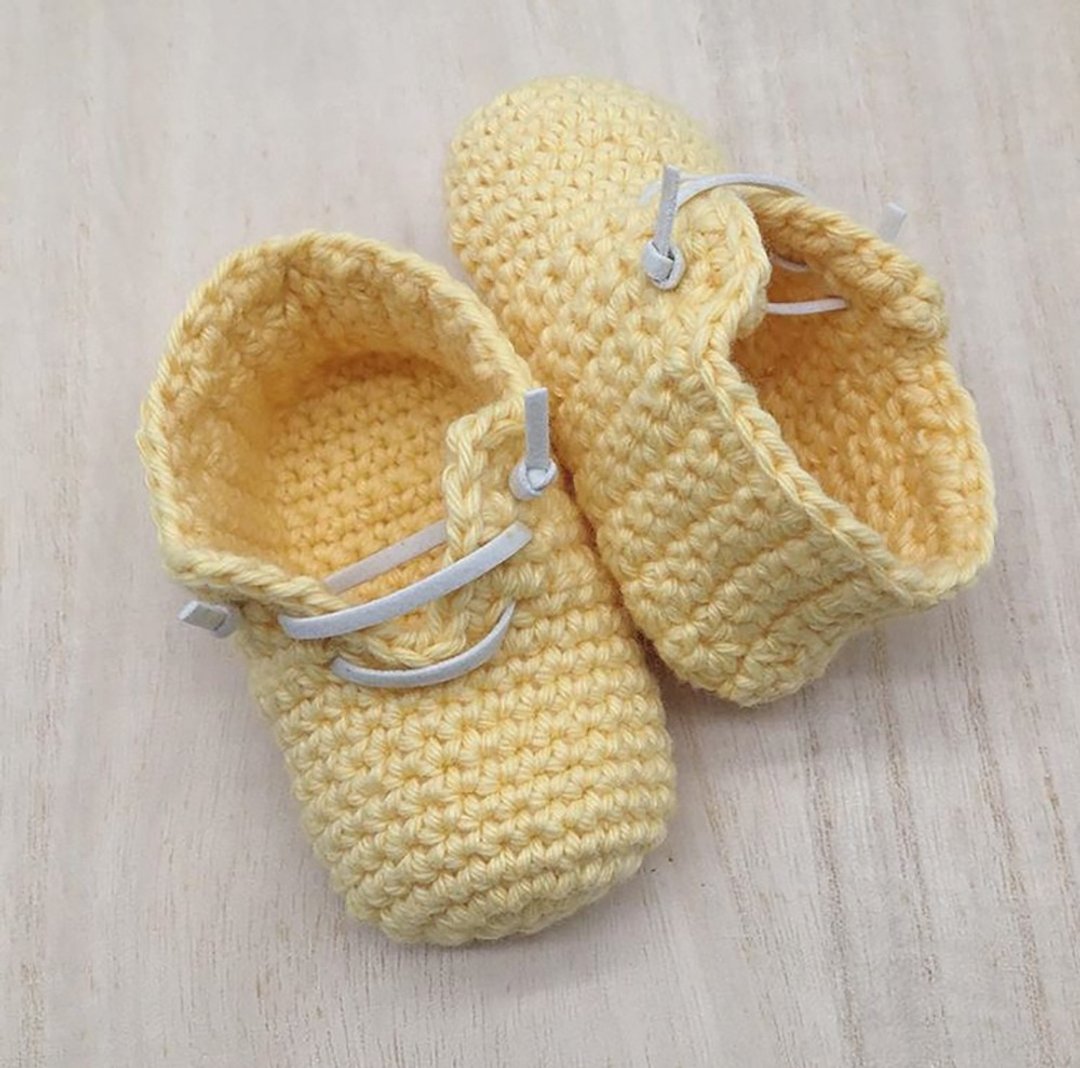 Slip-On Baby Booties Crochet Shoes, Socks, Sneaker, Boots, Footwear - Yellow - 婴儿鞋 - 棉 黄色