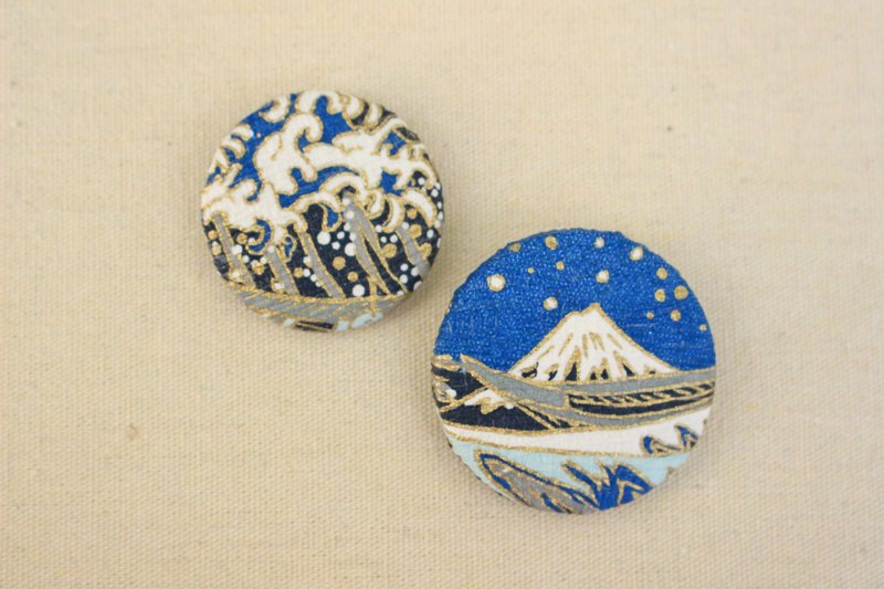 Hokusai Mount Fuji & Sea wave Washi paper Metal badges - 徽章/别针 - 纸 