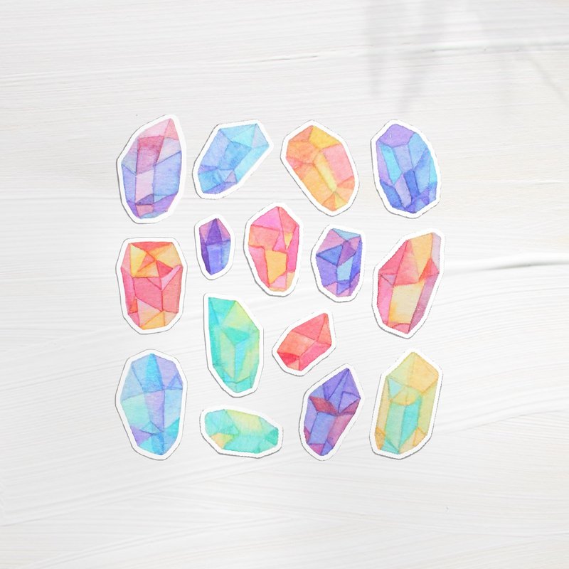 矿石手绘水彩贴纸15入 - 贴纸 - 纸 多色