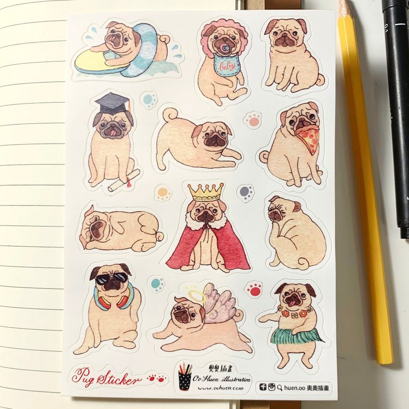 【贴纸】Pug dog 巴哥 /八哥狗 - 贴纸 - 纸 