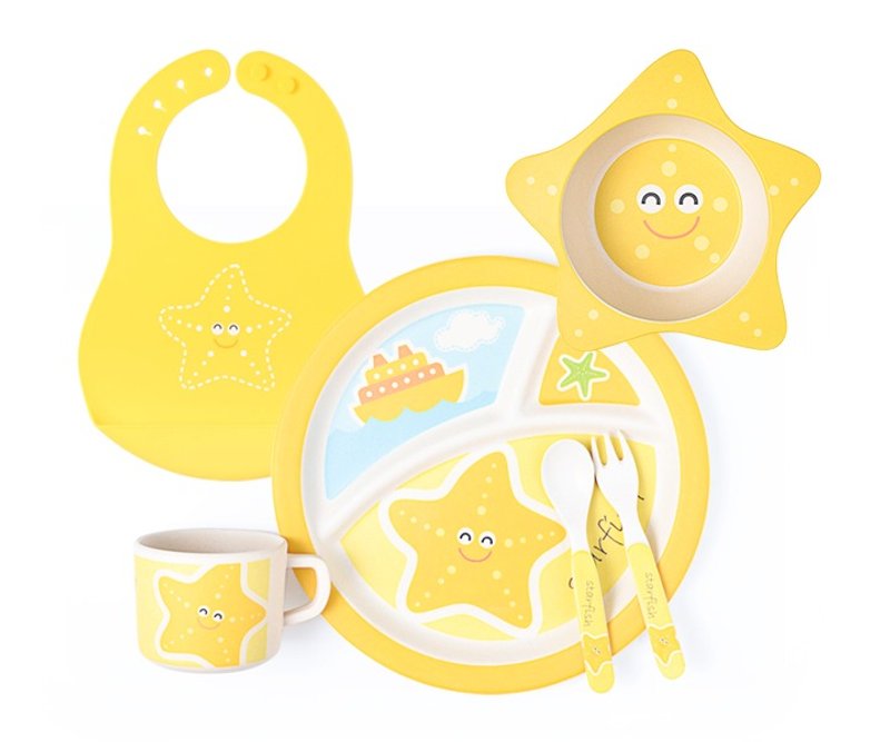 【LABOOS 乐铺】天然竹纤维儿童餐具 小星星套装 - 满月礼盒 - 竹 绿色