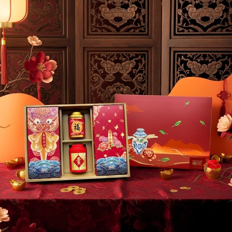 N3【无藏】综合茶食喜庆大礼盒【福贵】 (2 茶 +2 饼) - 零食/点心 - 新鲜食材 多色