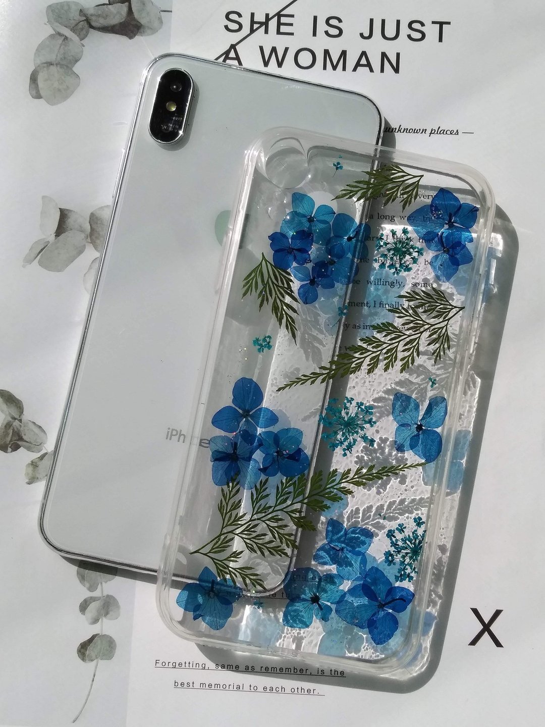 手作押花手机保护壳,iphone XR适用,蓝绣球 - 手机壳/手机套 - 塑料 蓝色