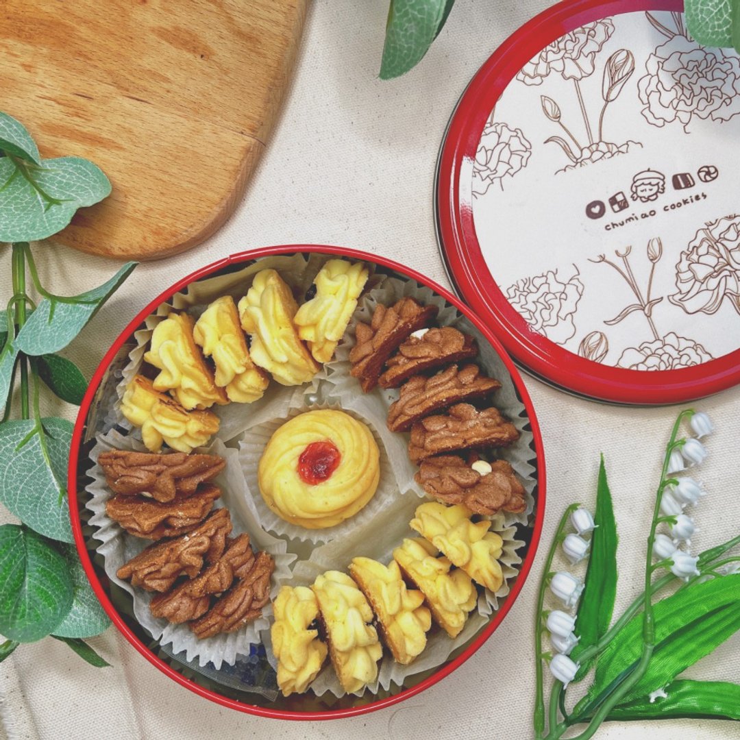 小红颜花朵奶酥饼干 (红铁盒 - 手工饼干 - 新鲜食材 多色