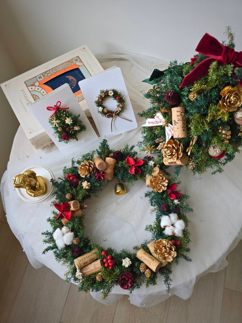 【温暖圣诞】红酒塞×永生雪松花圈 疗愈居家布置・圣诞节礼物推 - 干燥花/捧花 - 植物．花 