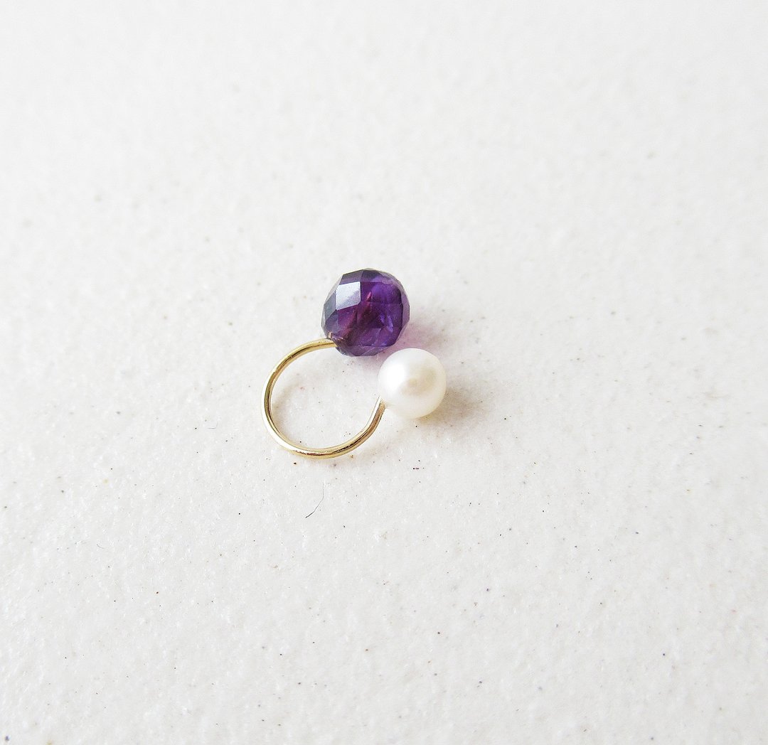 3 WAYS, Amethyst and Freshwater pearl (Ear cuff) - 耳环/耳夹 - 石头 紫色
