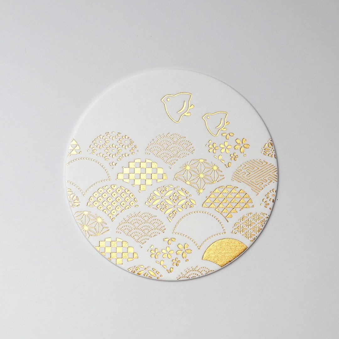 餐具 杯垫 小纹青海波 3枚装 - 杯垫 - 纸 金色