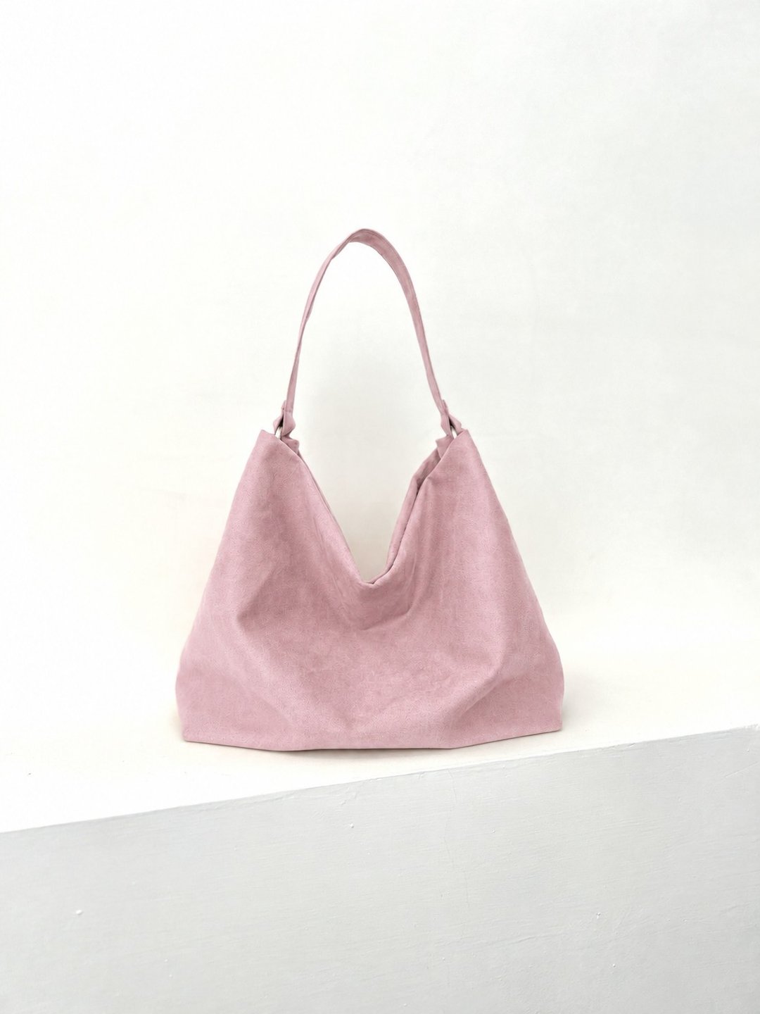 【新品】高质感麂皮绒布 / 极简优雅 Hobo 包 粉色 手提包 - 手提包/手提袋 - 聚酯纤维 