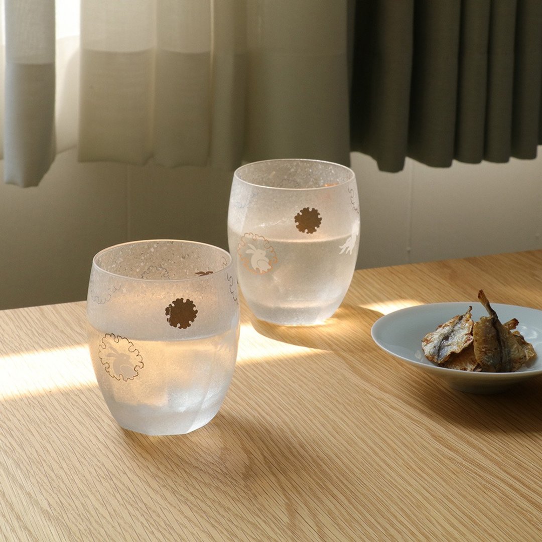 日本 ADERIA 雪兔/丸纹 双入杯礼盒组 345ml / 共 2 - 水瓶/水壶 - 玻璃 透明