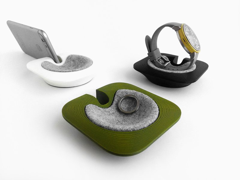Unique multifunctional tray, Watch stand, Smartphone stand, Smart phone stand, Home sweet home tray, Smartwatch, apple, iphone, dock TAMARI-KAKU 【Green】 - 手机座/防尘塞 - 羊毛 绿色