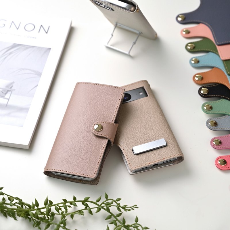 适用于所有型号的智慧型手机保护套，带支架，笔记本风格[新收缩皮革]，带腰带的智慧型手机单肩包，真皮，暗色 AS14K - 手机壳/手机套 - 真皮 咖啡色