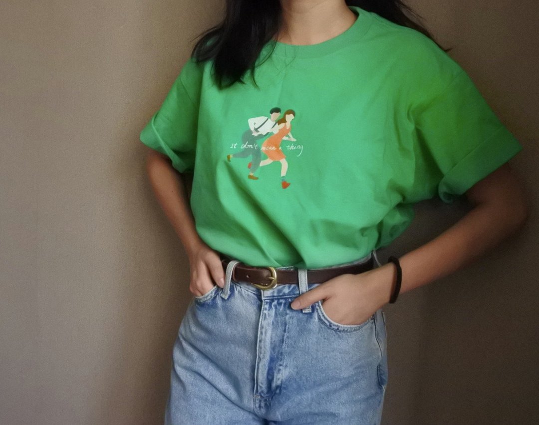 Birdddland原創手繪圖案 Swing復古重磅Tshirt 夏日綠色 禮物 - 中性连帽卫衣/T 恤 - 棉 绿色