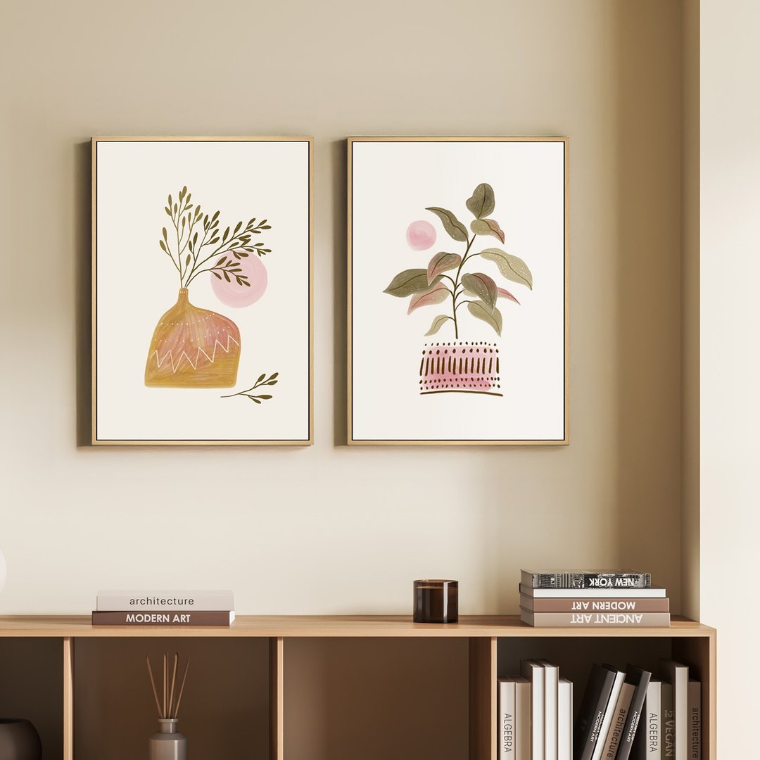 【联画优惠组合】几何花器两幅联画组合/几何客厅挂画/卧室挂画 - 海报/装饰画/版画 - 其他材质 卡其色