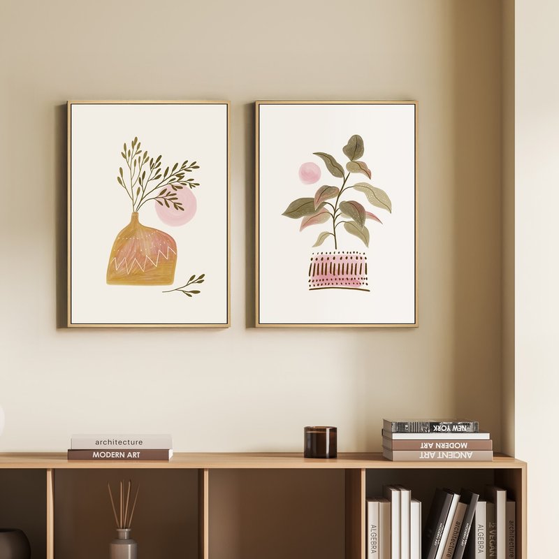 【联画优惠组合】几何花器两幅联画组合/几何客厅挂画/卧室挂画 - 海报/装饰画/版画 - 其他材质 卡其色