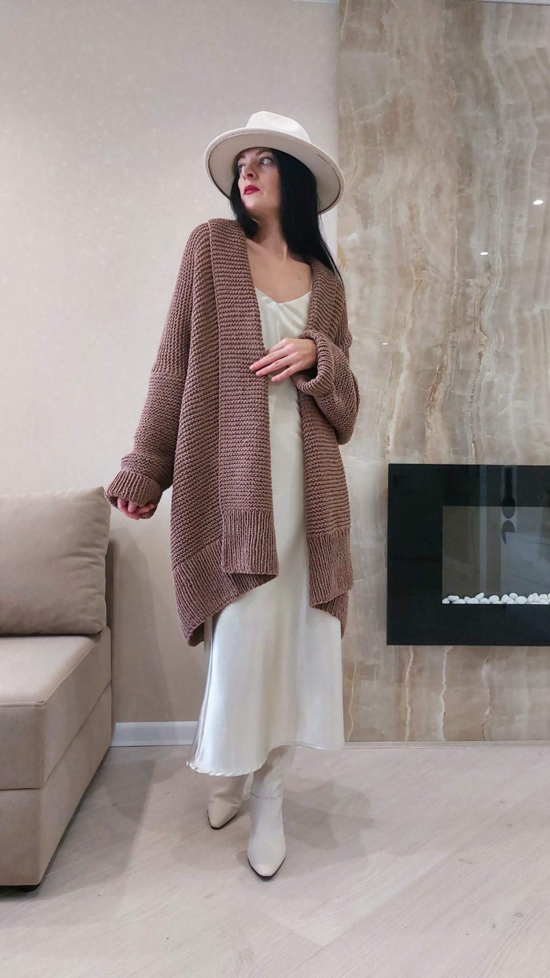 Open front sweater Cotton knit cardigan Loose coat for women Collar jacket - 女装针织衫/毛衣 - 棉．麻 