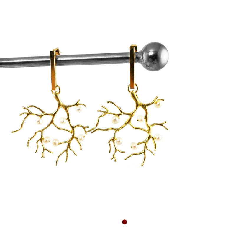 珊瑚珍珠14kgf耳环 珍珠 植物 黄铜 迷你珍珠耳环 情人节礼物 - 耳环/耳夹 - 珍珠 金色