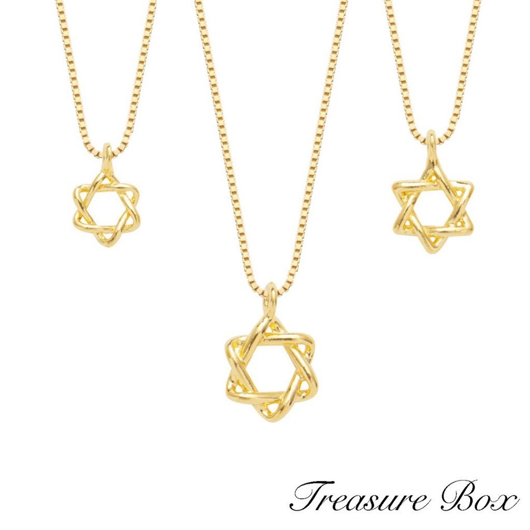 藏宝箱金饰 9999 黄金纯金 六芒星 星星坠子/项链/锁骨链 - 项链 - 24k 金 金色