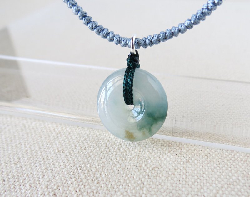 本命年【岁岁平安】冰飘花平安扣翡翠丝光编织项链FA05招财、开运 - 锁骨链 - 宝石 多色