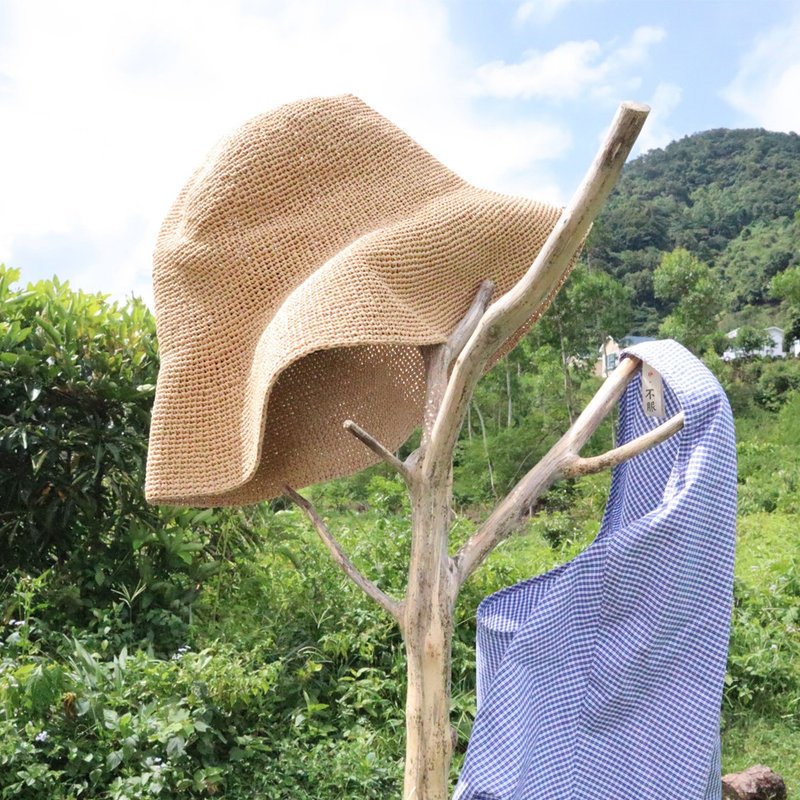 拉菲草寬簷草帽 大帽簷漁夫帽 遮陽海邊沙灘草帽 - 帽子 - 植物．花 卡其色