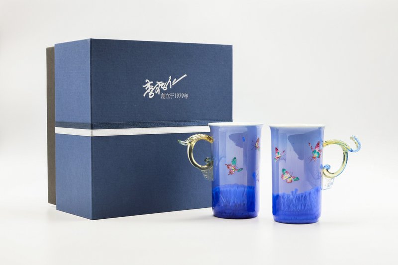 存仁堂-深蓝结晶釉蝴蝶合欢对杯 - 茶具/茶杯 - 瓷 