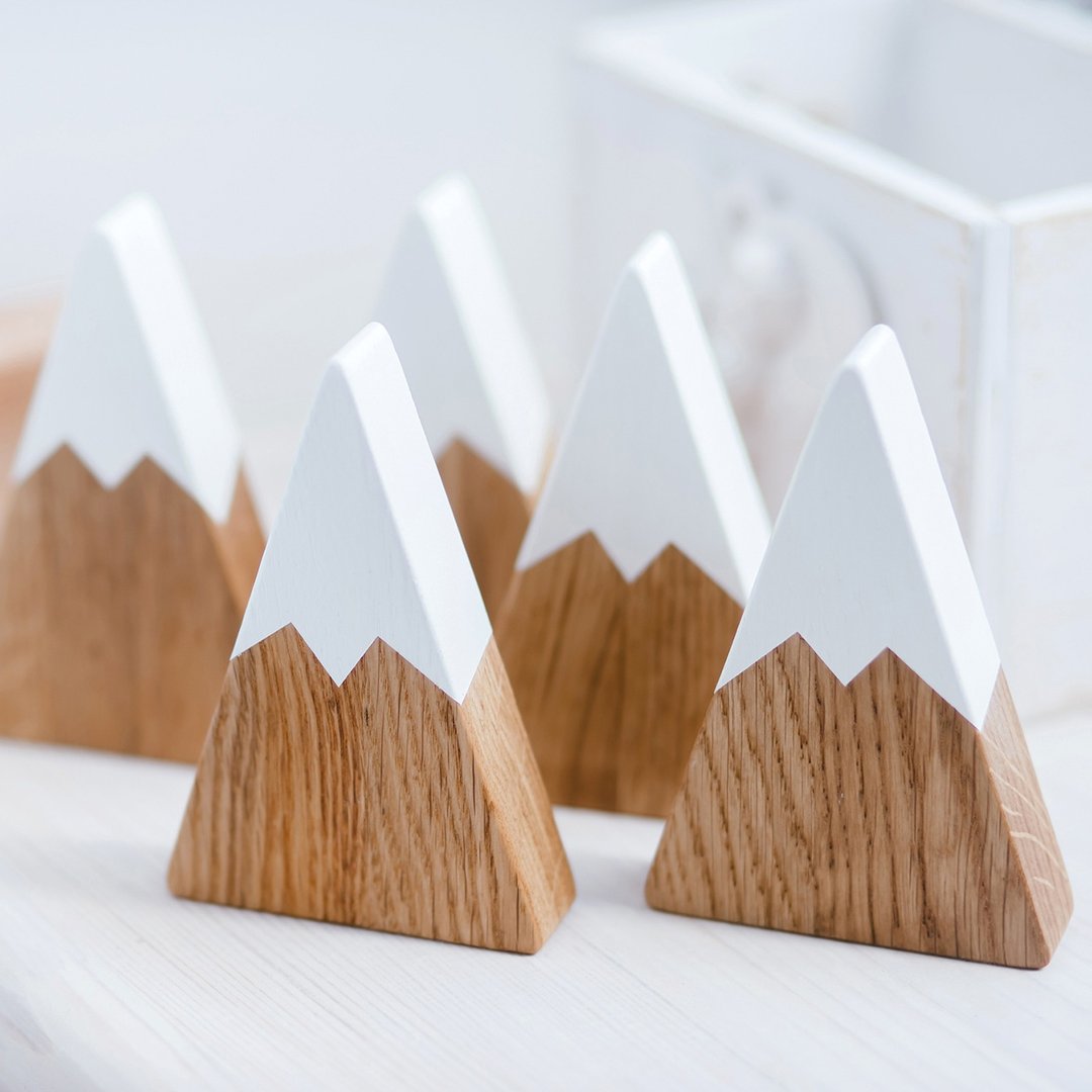 Set of 5 Snow Wooden mountains, Mountain wall decor, Nursery decor, coat hook - 玩具/玩偶 - 木头 