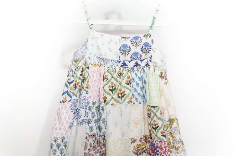 木刻印纯棉洋装 印度棉有机棉背心洋装 手工盖印吊带洋装-花朵风 - 洋装/连衣裙 - 棉．麻 紫色