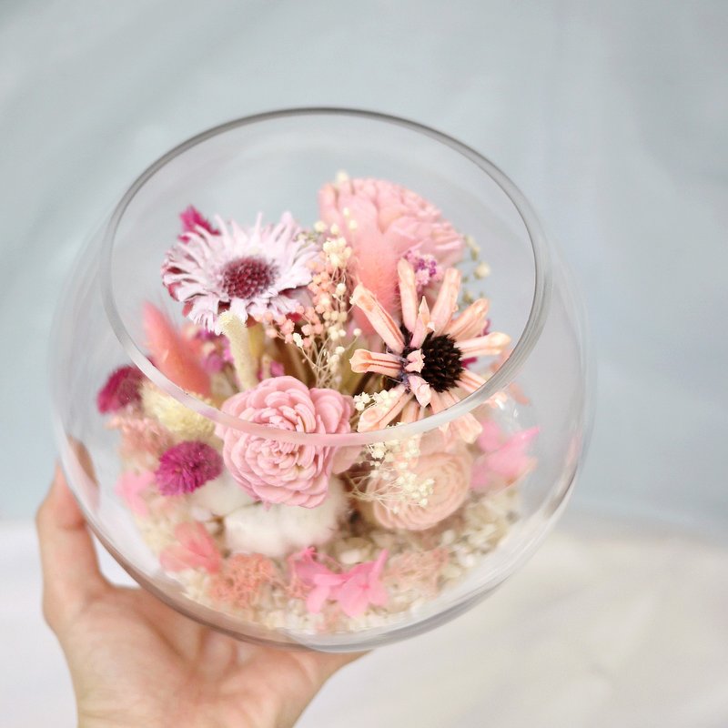 伊登典藏-桃粉白 干燥花 玻璃圆球桌花 微景观 - 干燥花/捧花 - 植物．花 粉红色
