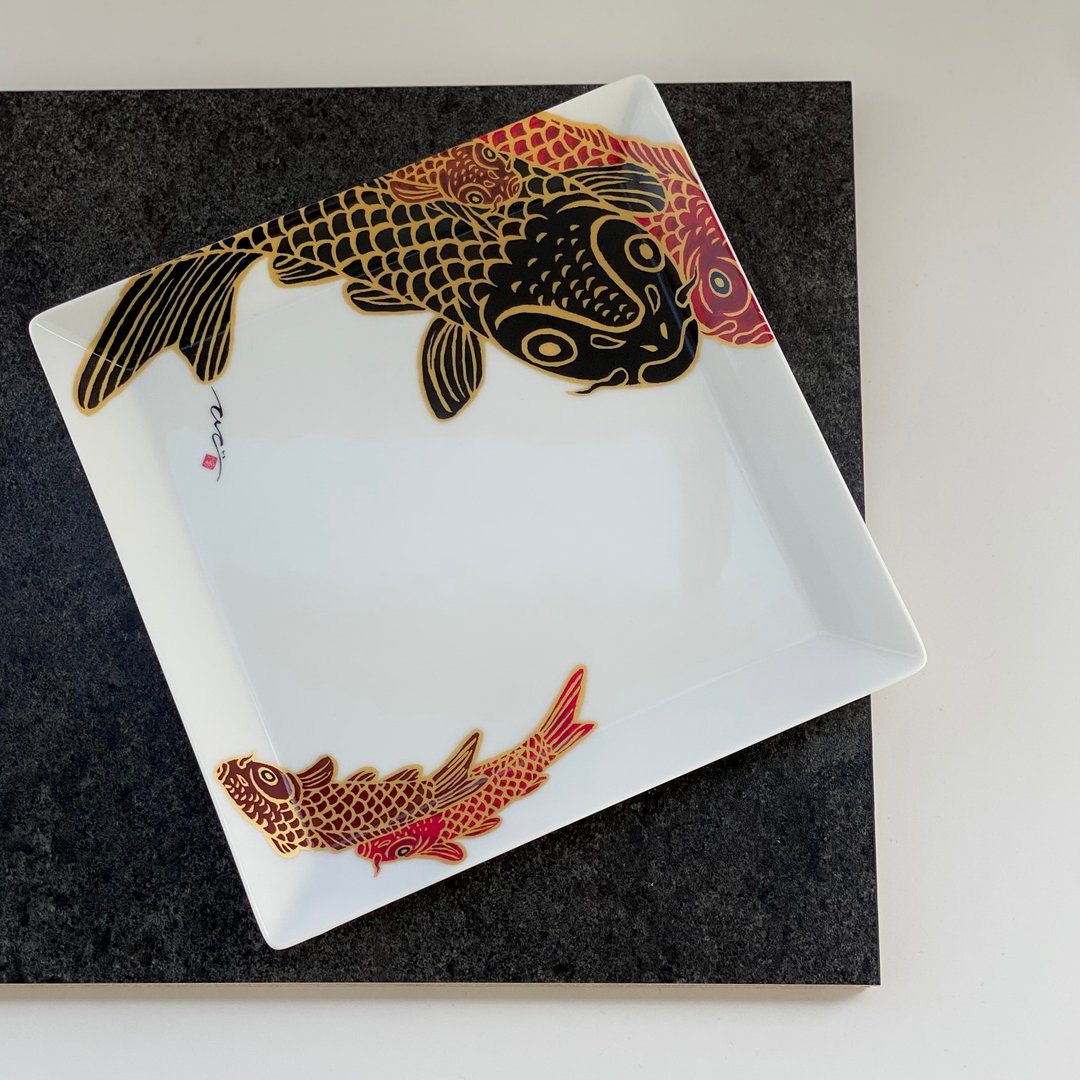 大号方盘 - Carp is dragon in heaven - 盘子/餐盘/盘架 - 陶 红色