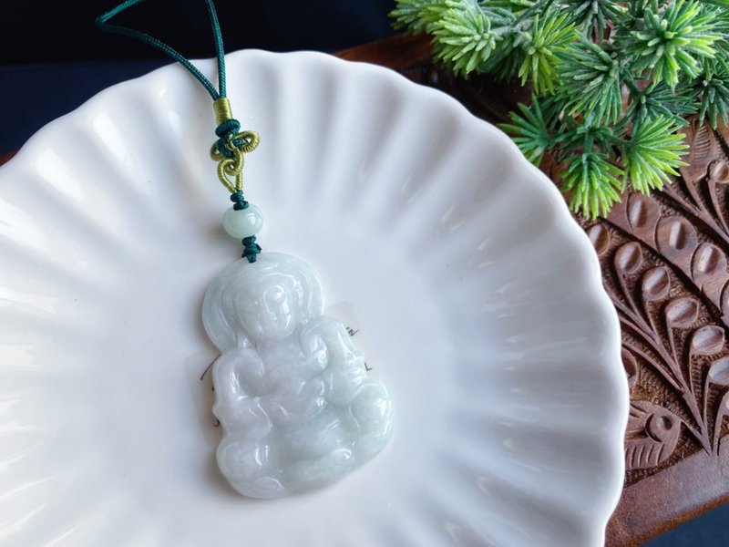 缅甸玉翡翠 正庄观音 菩萨 挂件 玉牌 天然石 礼物佛像 - 吊饰 - 玉石 绿色