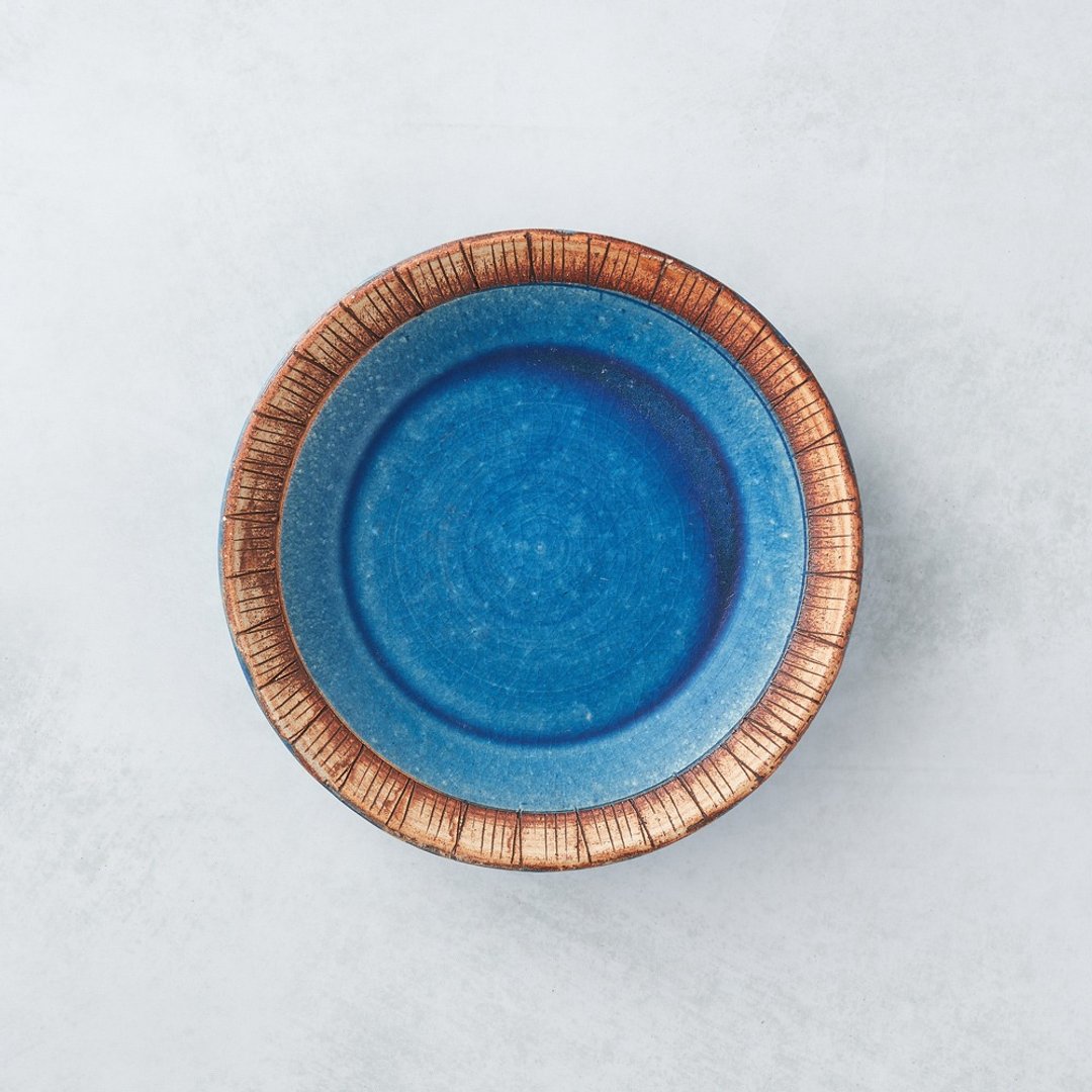 日本美浓烧 - 细雕纹小盘 - 琉璃蓝 - 盘子/餐盘/盘架 - 陶 蓝色
